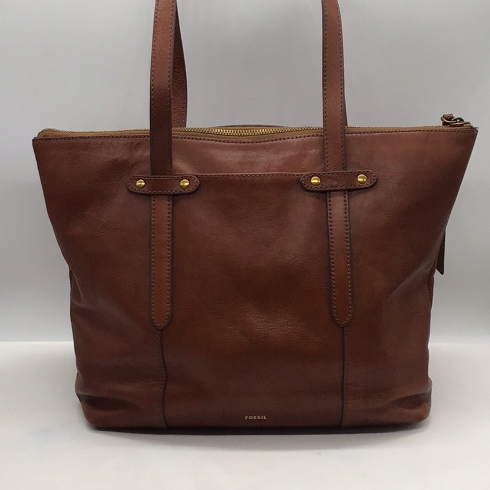 Fossil Cognac Brown Leather Tote - Picture 4 of 16